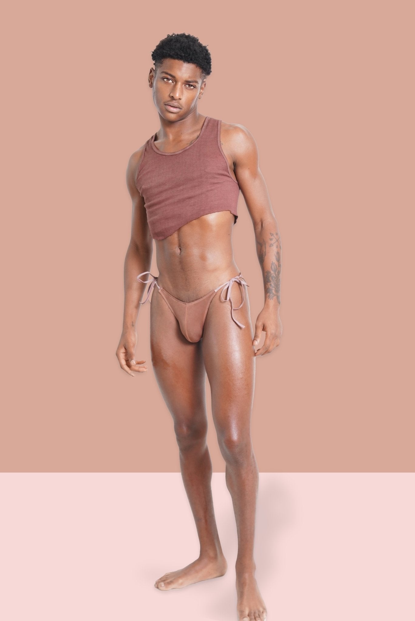 Chocolate Set Vintage Wash Raw Cut Top With Tie Side Bikini, Gay men's underwear, Men's briefs, LGBTQ+ underwear, Men's lingerie, Sexy men's underwear, Comfortable men's underwear, Men's lingerie, Sexy men's underwear