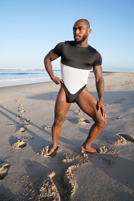Half Sleeve Monochrome Swimsuit - TB-BondMenClothing