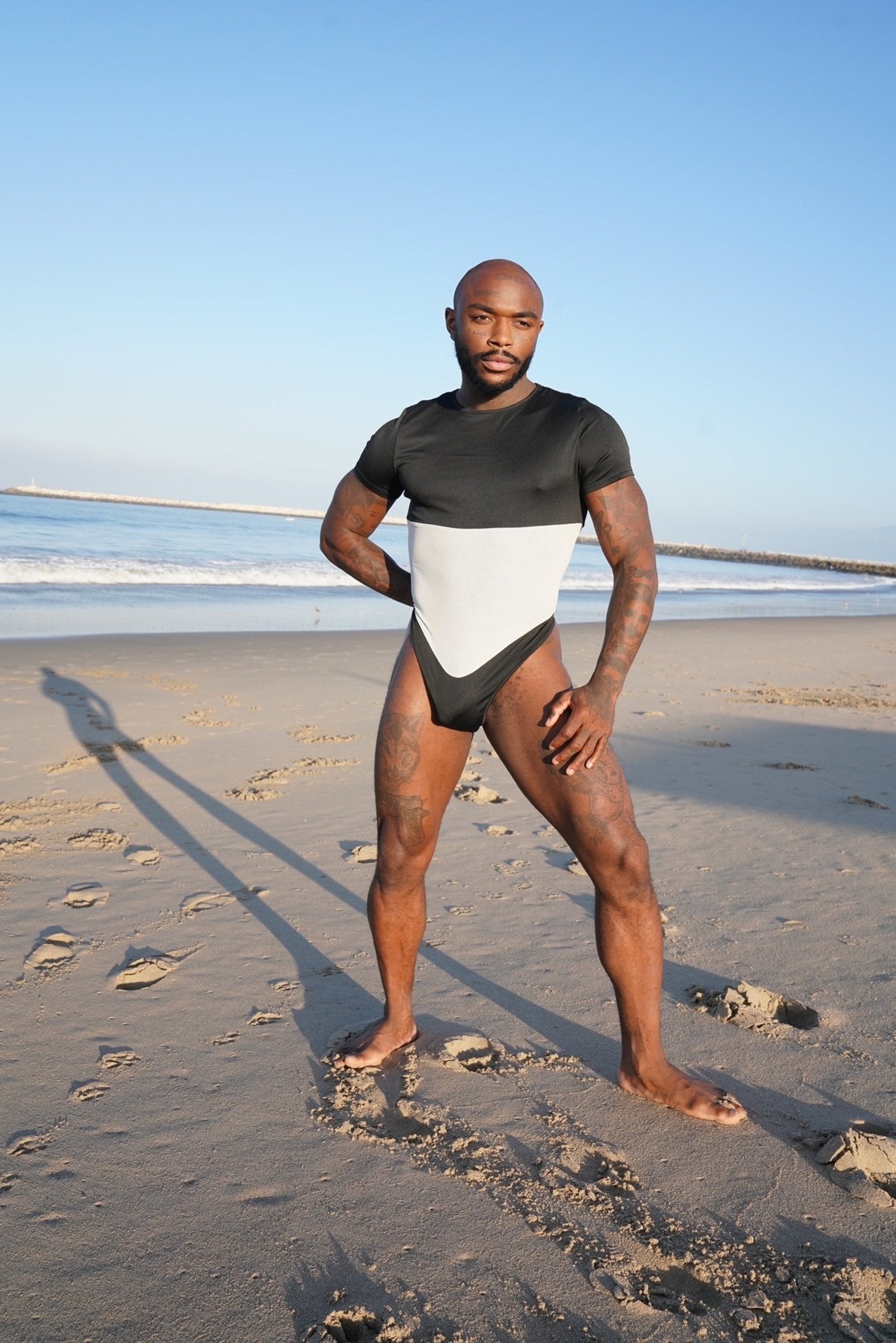 Half Sleeve Monochrome Swimsuit - TB-BondMenClothing