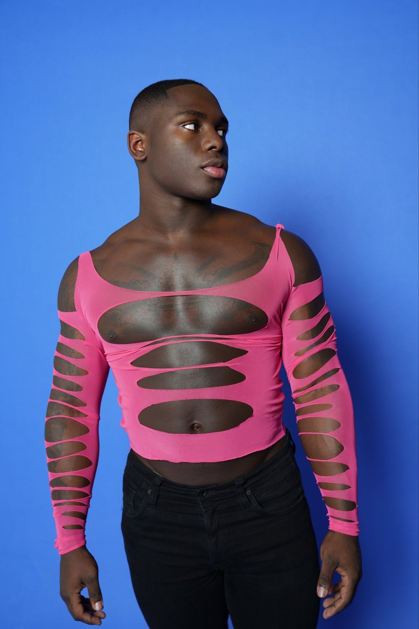 Hot Pink Mesh Cutout Shirt - TB-BondMenShirt