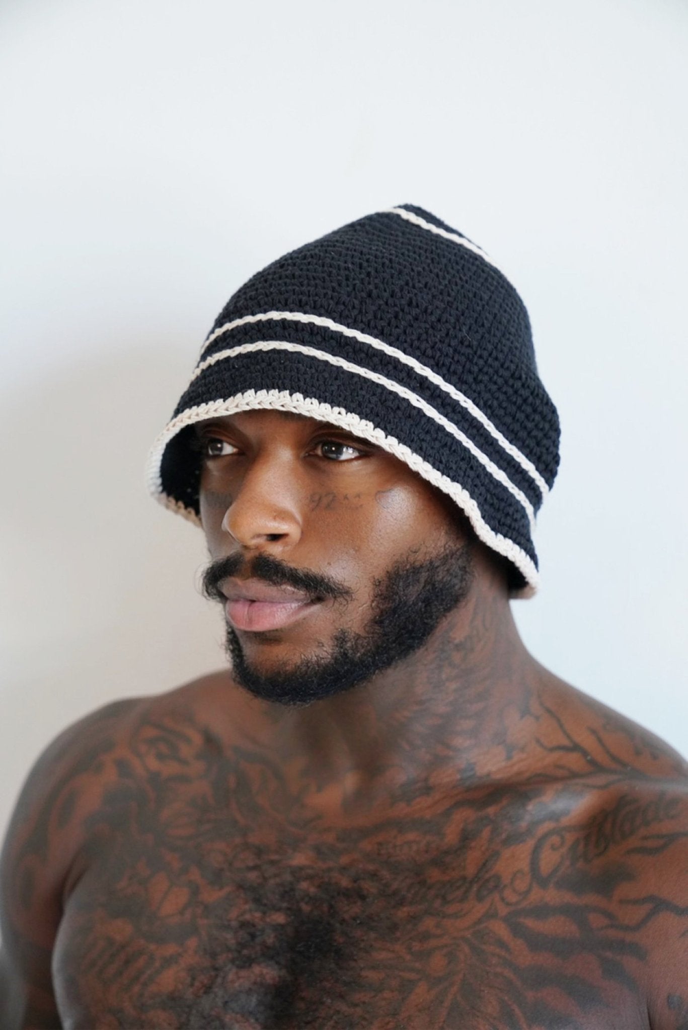 Monochrome Crochet Striped Beanie - TB-BondMenBucket hat