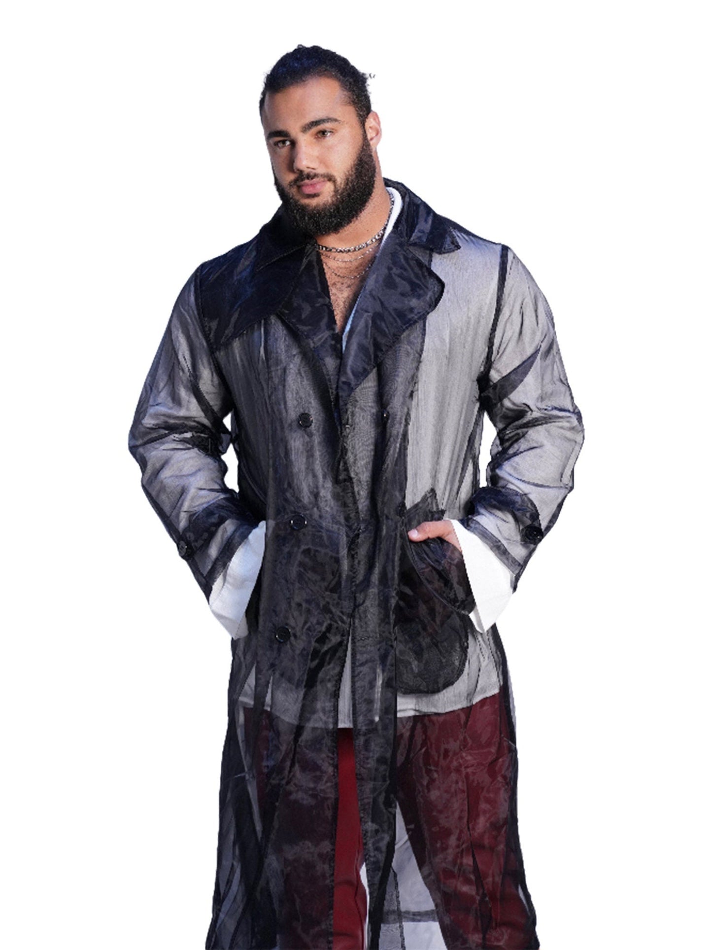 Oversize Sheer Trench Coat, men's fashion