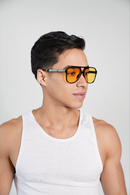 Oversized Yellow Tint Retro Black Framed Sunglasses - TB-BondMenSunglasses
