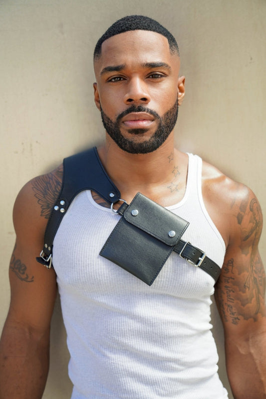 Quad Vest - Square Matte Pouch, Harness, bdsm harness, fetish harness, vegan pouch