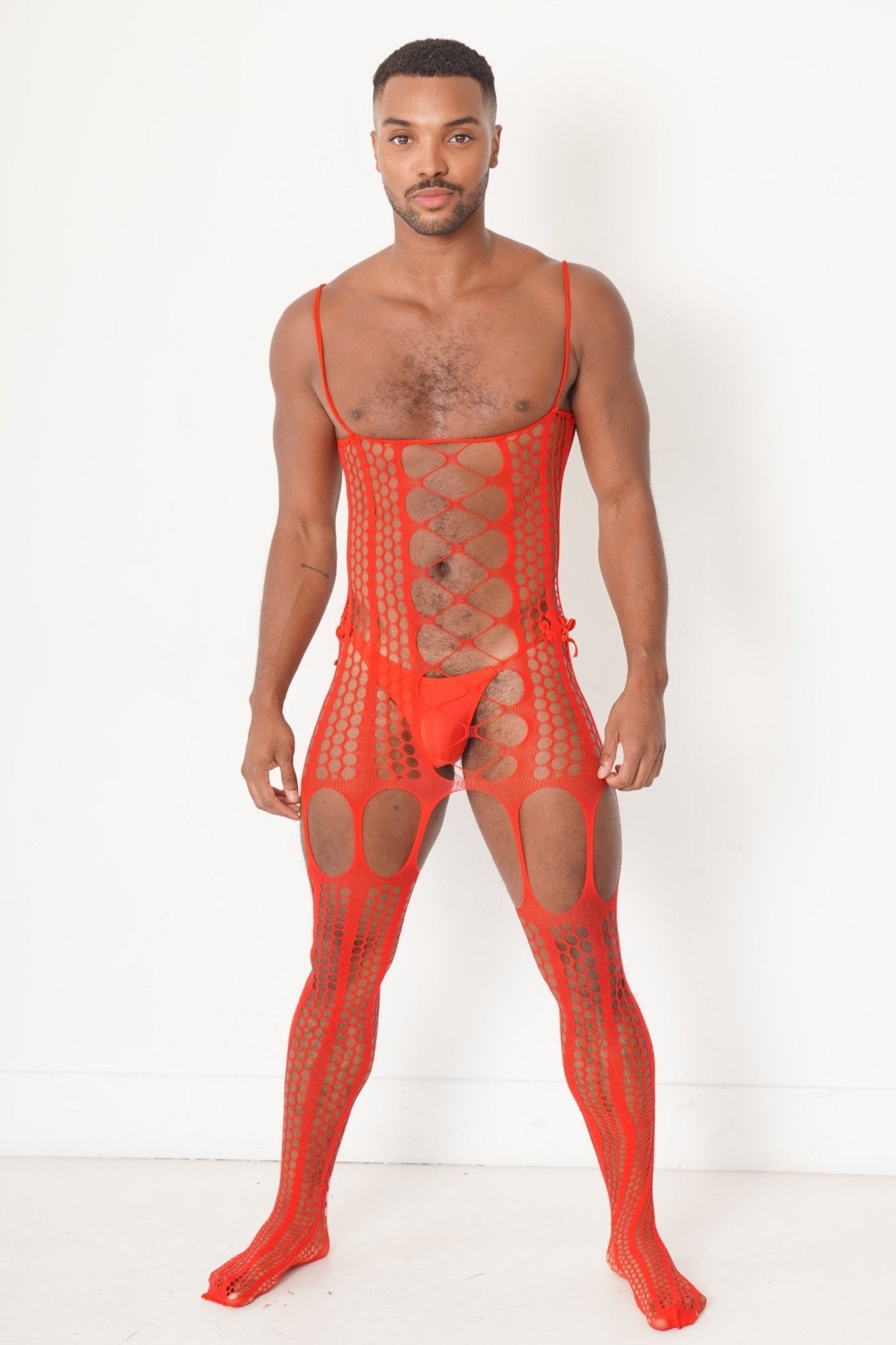 Red Garter Fishnet Bodysuit TB-BondMen Red Garter Fishnet Bodysuit TB-BondMen