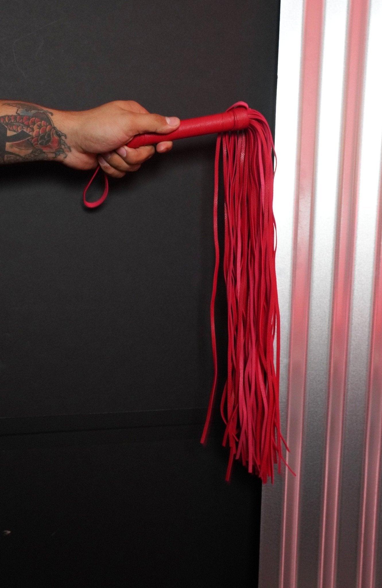 Sexy Red Faux Leather Fringe Whip, sex toy, bdsm toy, foreplay whip