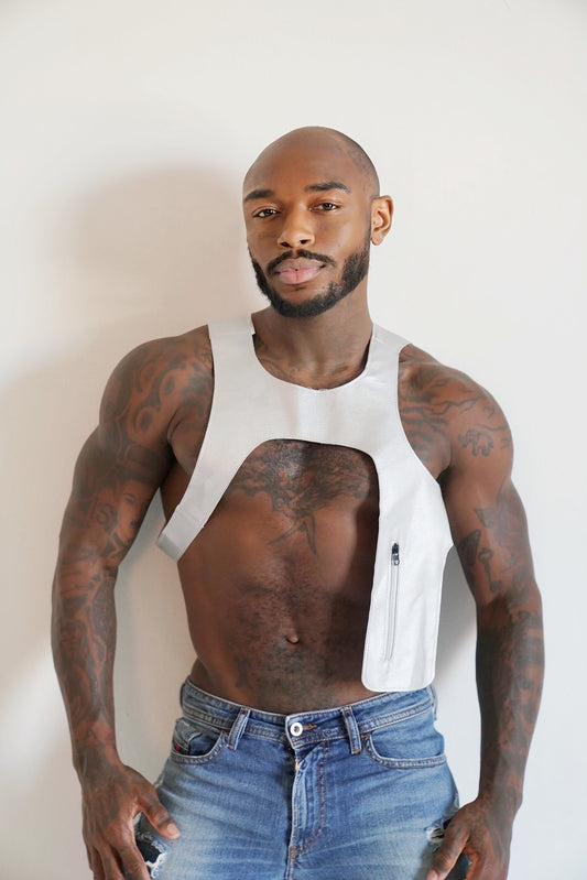 Silver Metallic Cutaway Vest - TB-BondMenHarness