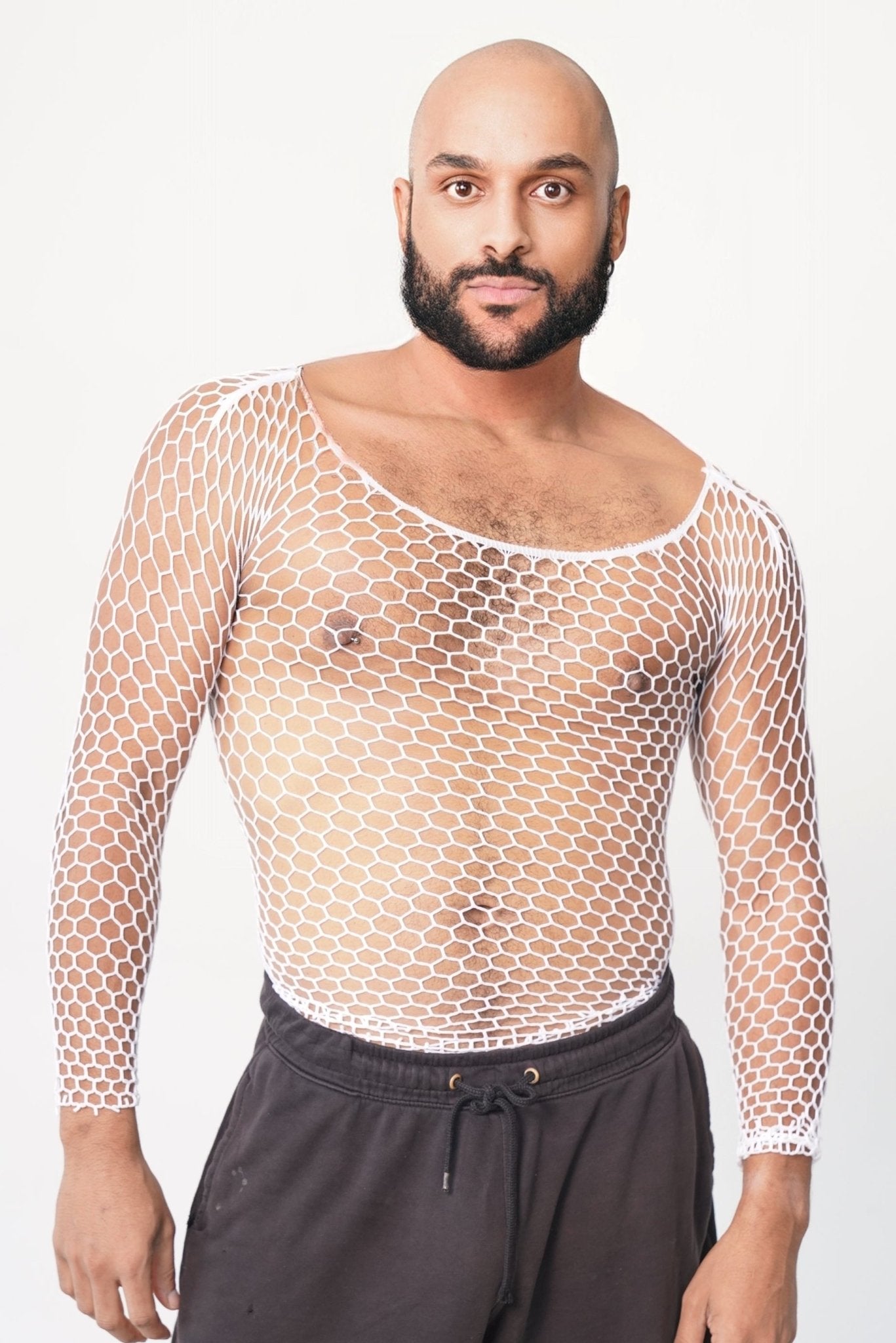 White Fishnet Body Sock Shirt - TB-BondMenTop